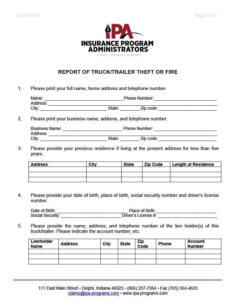 Fire/Theft Report
